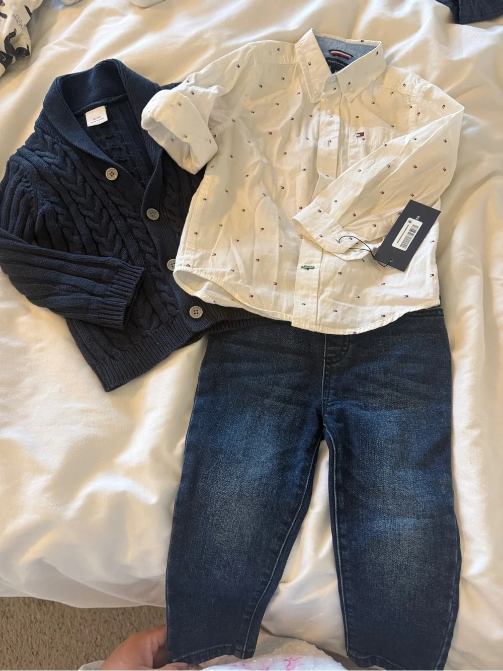 2T Navy Shawl Collar Cable Knit Cardigan 24 Month Jeans 2T Hilfiger Dress Shirt